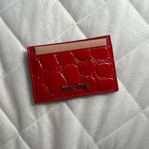 MIU MIU croc-embossed red leather card holder